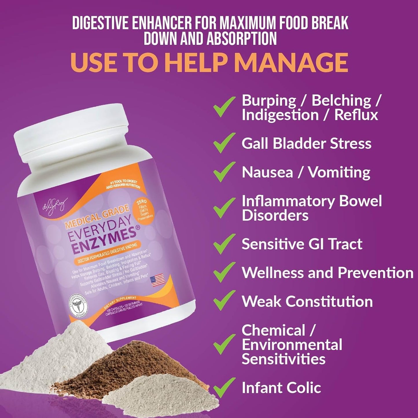 Everyday Enzymes - Digestion Supplement for Bloating, Gas, and Reflux Relief - Non-GMO, 100 Veggie Capsules