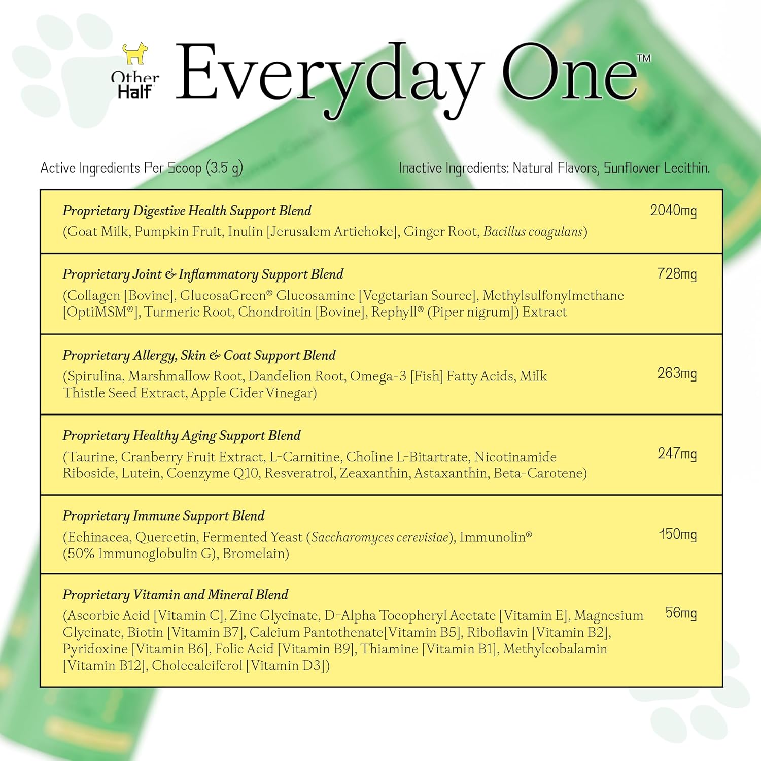 Everyday One Clean Dog Multivitamin - Joint, Gut, Allergy, Immune, Urinary Tract Support - Glucosamine, Chondroitin, Omega 3, Probiotics - 45 Active Ingredients
