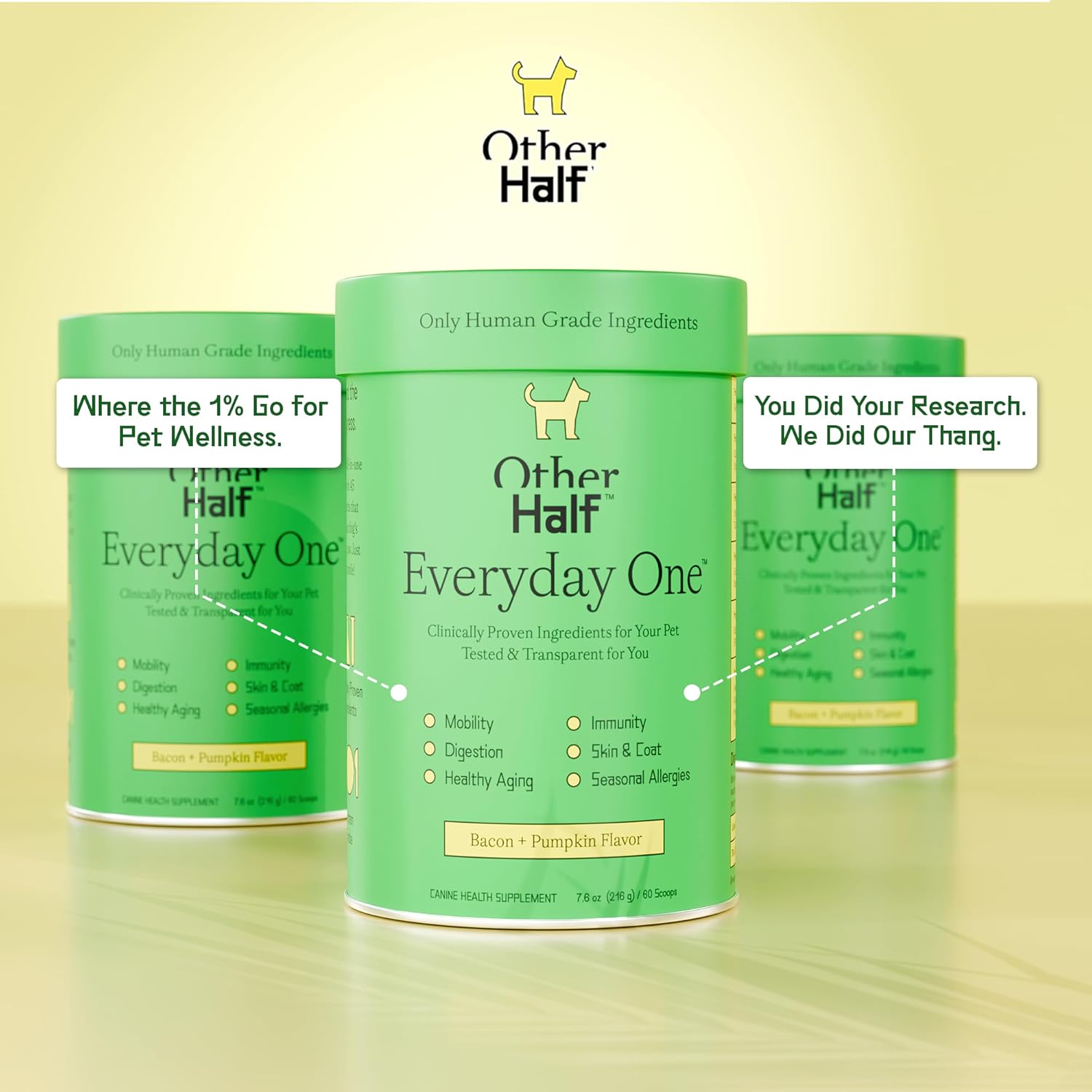 Everyday One Clean Dog Multivitamin - Joint, Gut, Allergy, Immune, Urinary Tract Support - Glucosamine, Chondroitin, Omega 3, Probiotics - 45 Active Ingredients