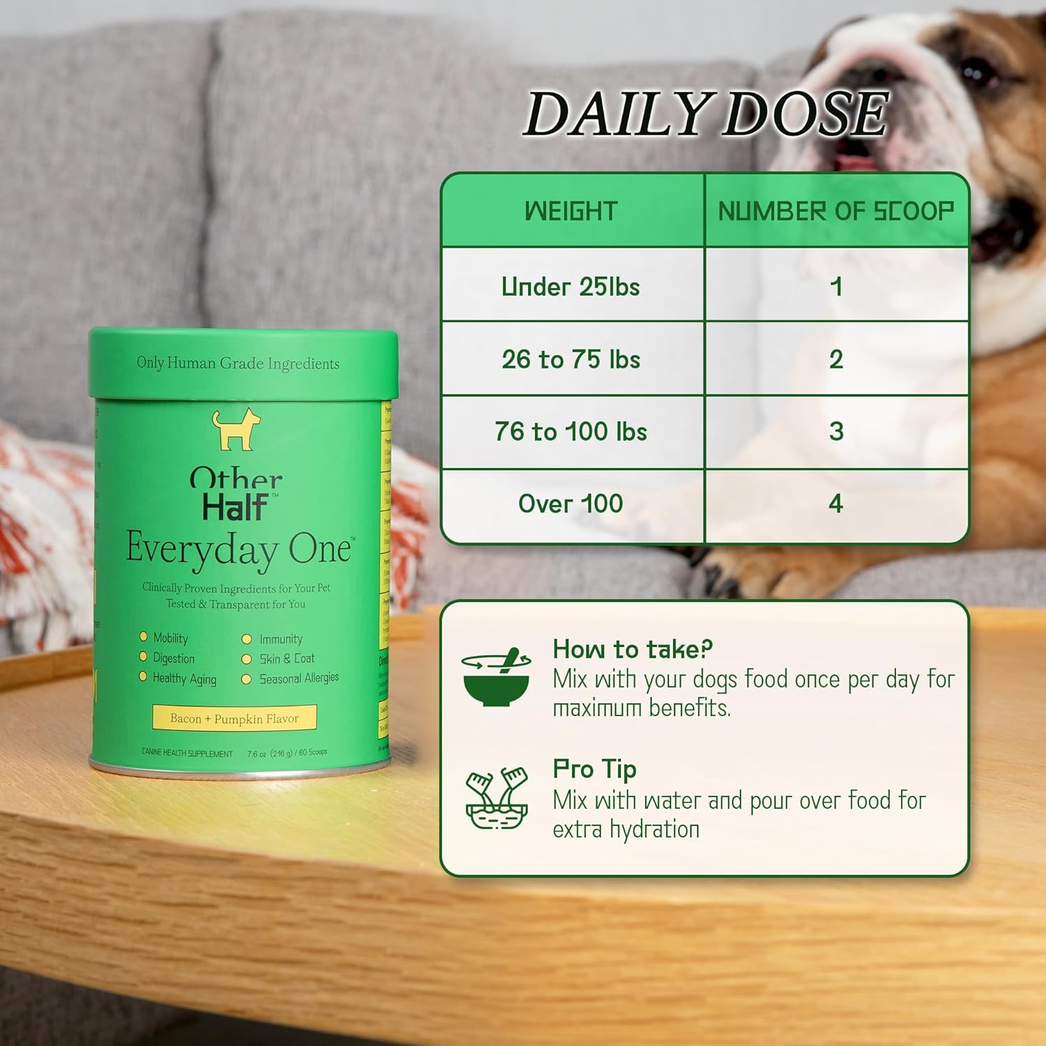 Everyday One Clean Dog Multivitamin - Joint, Gut, Allergy, Immune, Urinary Tract Support - Glucosamine, Chondroitin, Omega 3, Probiotics - 45 Active Ingredients