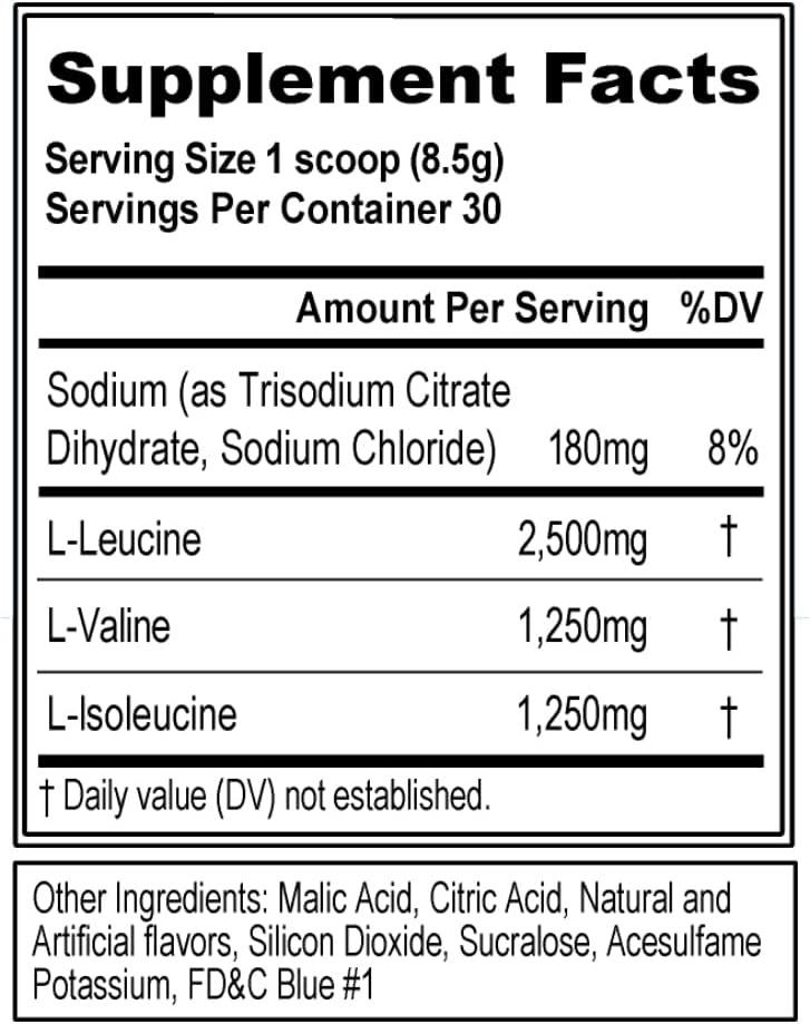 EVL BCAAs Amino Acids Powder - Post Workout Recovery Drink with 5g BCAAs for Men - Blue Raz Flavor