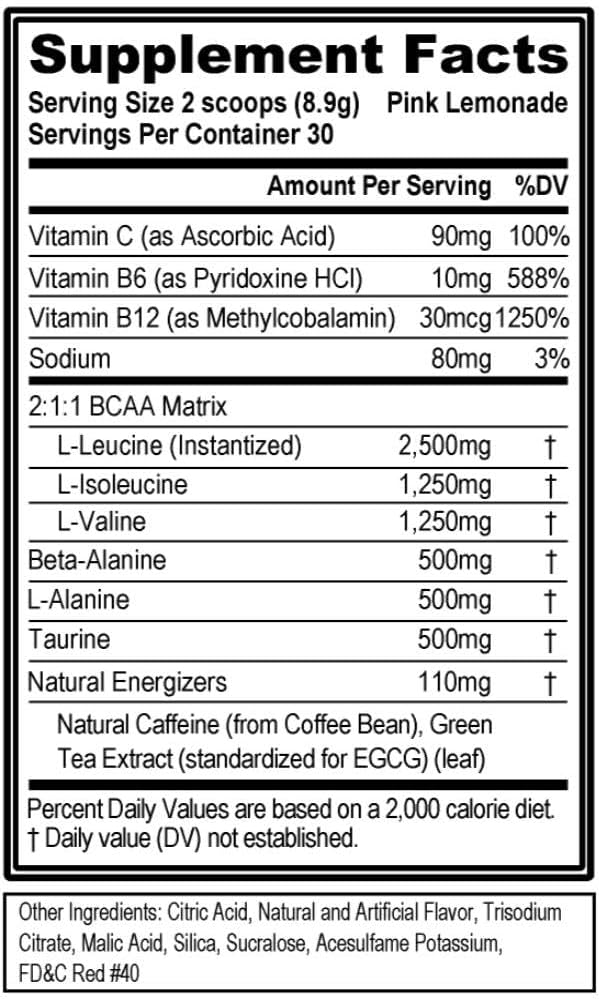 EVL BCAAs Amino Acids Powder for Muscle Recovery & Growth - Pre & Post Workout Drink with Natural Caffeine - Pink Lemonade Flavor