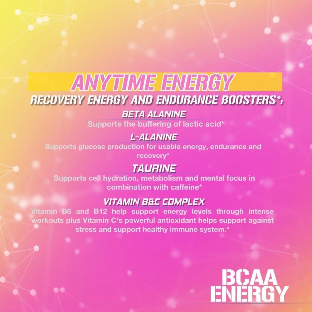 EVL BCAAs Amino Acids Powder for Muscle Recovery & Growth - Pre & Post Workout Drink with Natural Caffeine - Pink Lemonade Flavor
