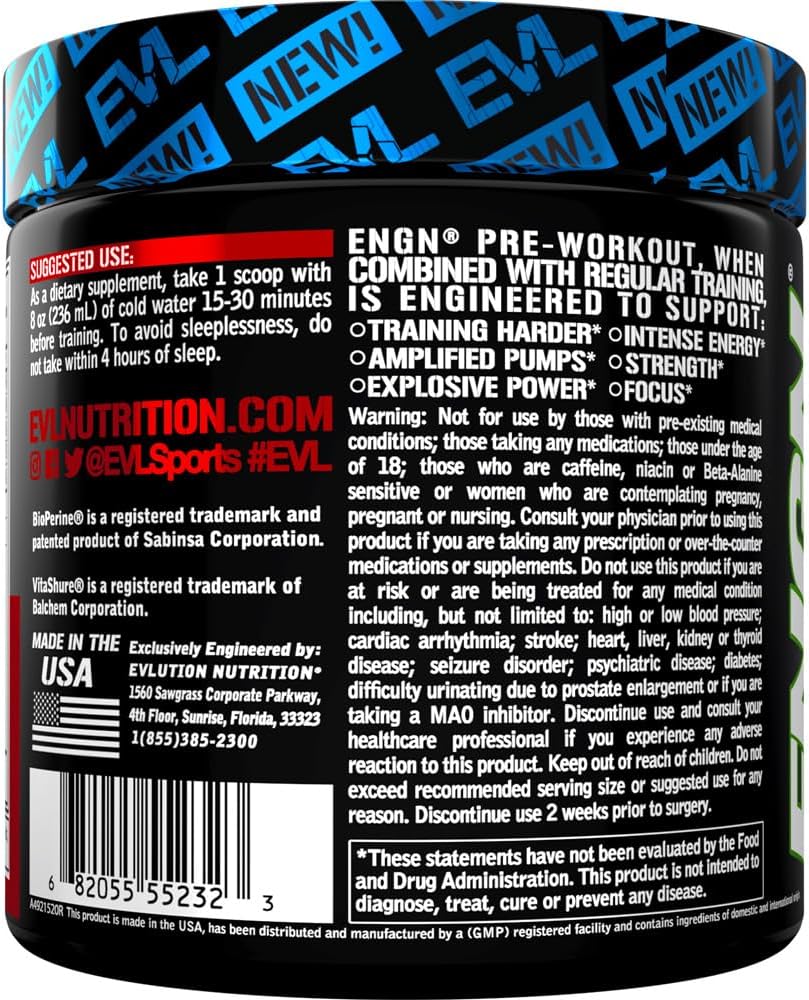 Evlution ENGN Energizing Pre Workout Powder Drink for Men - Cherry Limeade Flavor with Creatine, Beta Alanine, Caffeine, L Theanine for Energy and Recovery