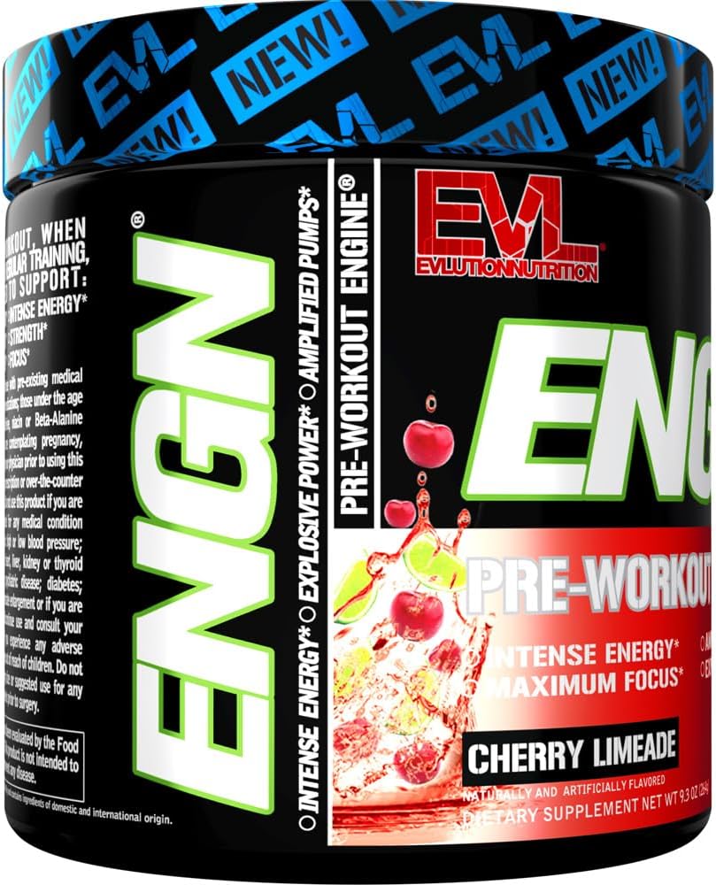 Evlution ENGN Energizing Pre Workout Powder Drink for Men - Cherry Limeade Flavor with Creatine, Beta Alanine, Caffeine, L Theanine for Energy and Recovery