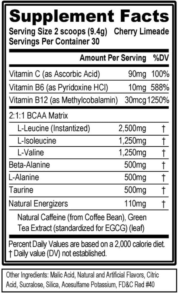 Evlution EVL BCAAs Amino Acids Powder - Cherry Limeade Flavor for Muscle Recovery and Endurance - Pre and Post Workout Drink with Natural Caffeine