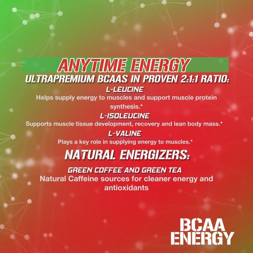 Evlution EVL BCAAs Amino Acids Powder - Cherry Limeade Flavor for Muscle Recovery and Endurance - Pre and Post Workout Drink with Natural Caffeine