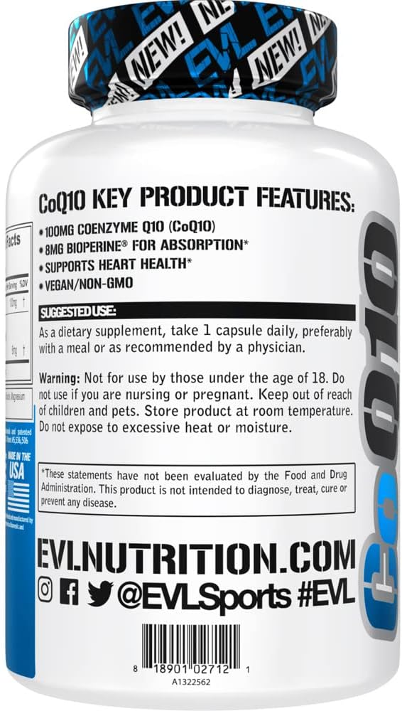 Evlution EVL High Absorption CoQ10 100mg with Bioperine - Antioxidant Supplement for Brain Health, Energy, and Aging