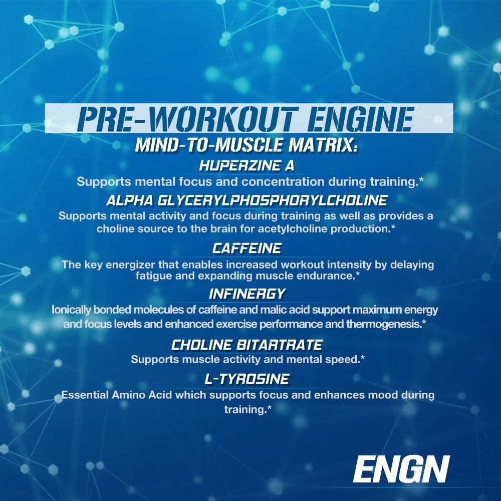 Evlution EVL Intense Pre Workout Powder - ENGN Energizing Drink for Men with Creatine for Energy, Focus, and Recovery - Blue Raz Flavor