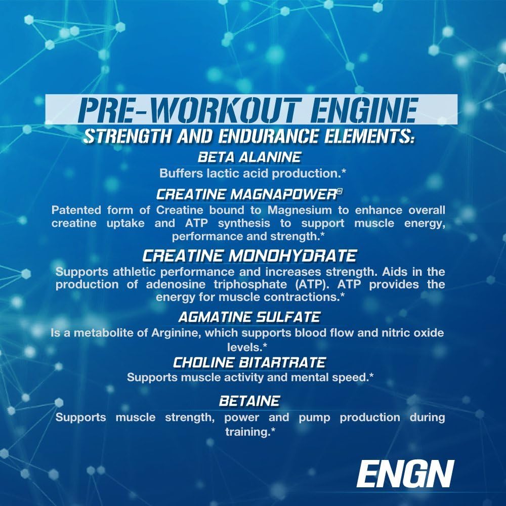 Evlution EVL Intense Pre Workout Powder - ENGN Energizing Drink for Men with Creatine for Energy, Focus, and Recovery - Blue Raz Flavor