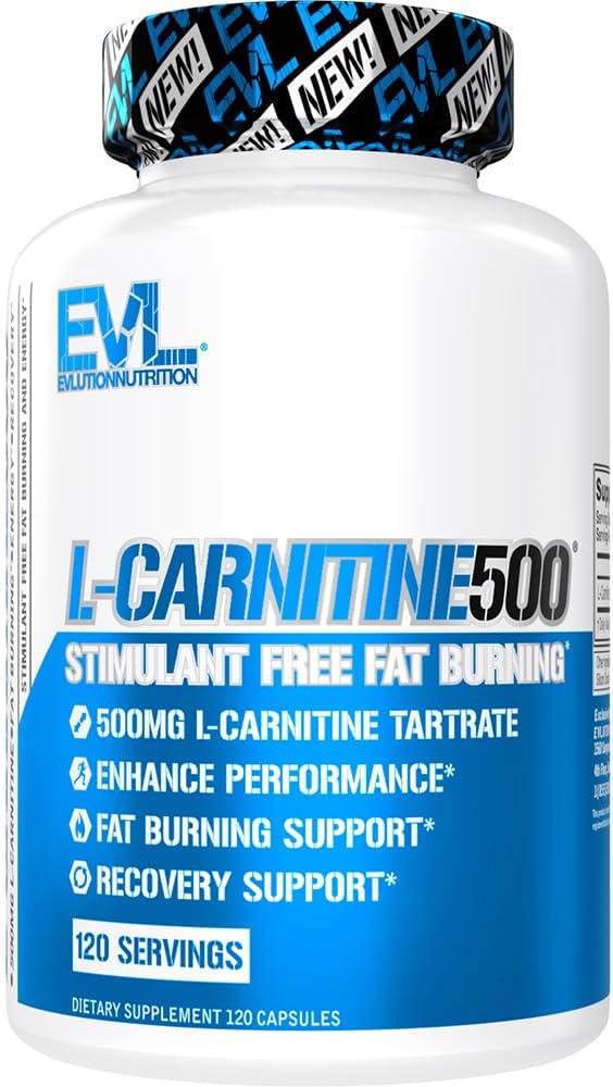 Evlution EVL L-Carnitine 500mg Supplement for Weight Loss & Lean Muscle Growth - 120 Servings