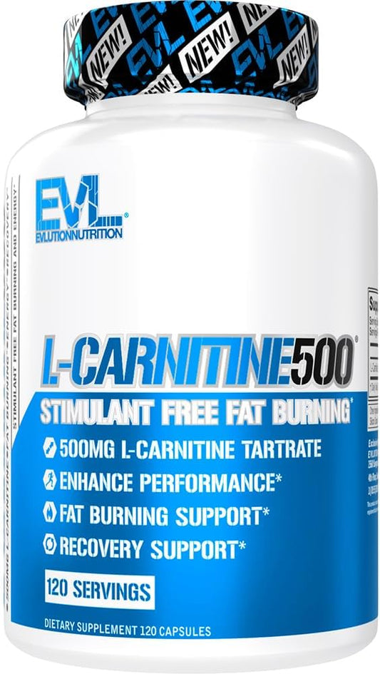 Evlution EVL L-Carnitine 500mg Supplement for Weight Loss & Lean Muscle Growth - 120 Servings