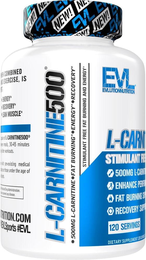 Evlution EVL L-Carnitine 500mg Supplement for Weight Loss & Lean Muscle Growth - 120 Servings