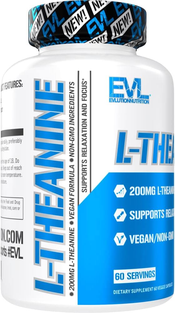 Evlution L-Theanine 200mg Capsules - Nootropic Supplement for Focus, Relaxation, Attention, Energy - Daytime Mood Support