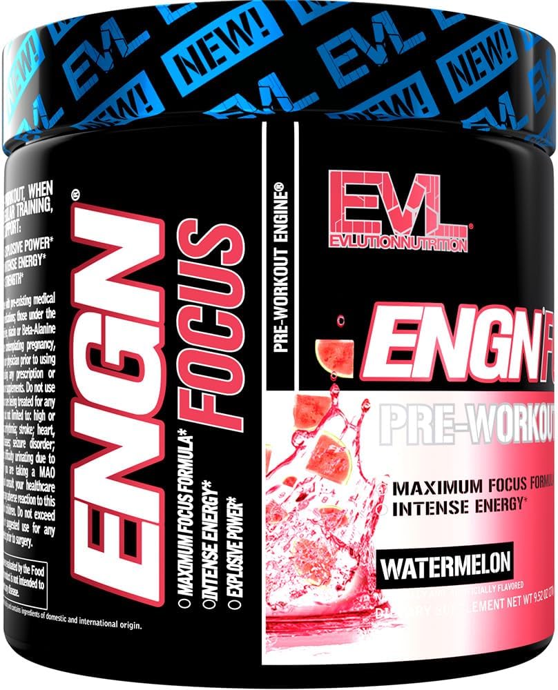 Evlution Nutrition ENGN Focus: Intense Pre-Workout Powder with Creatine for Maximum Energy and Focus - Watermelon Flavor - 30 Servings