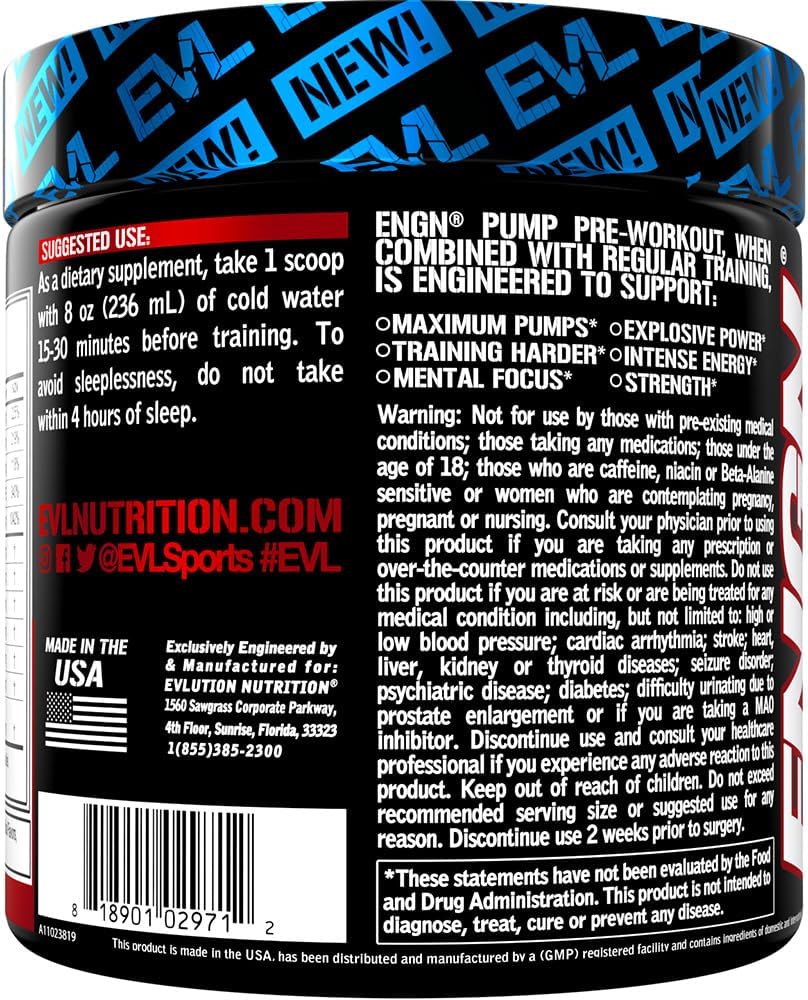 Evlution Nutrition ENGN Pump: Cherry Limeade Pre-Workout Powder with Creatine for Lasting Energy - 30 Servings