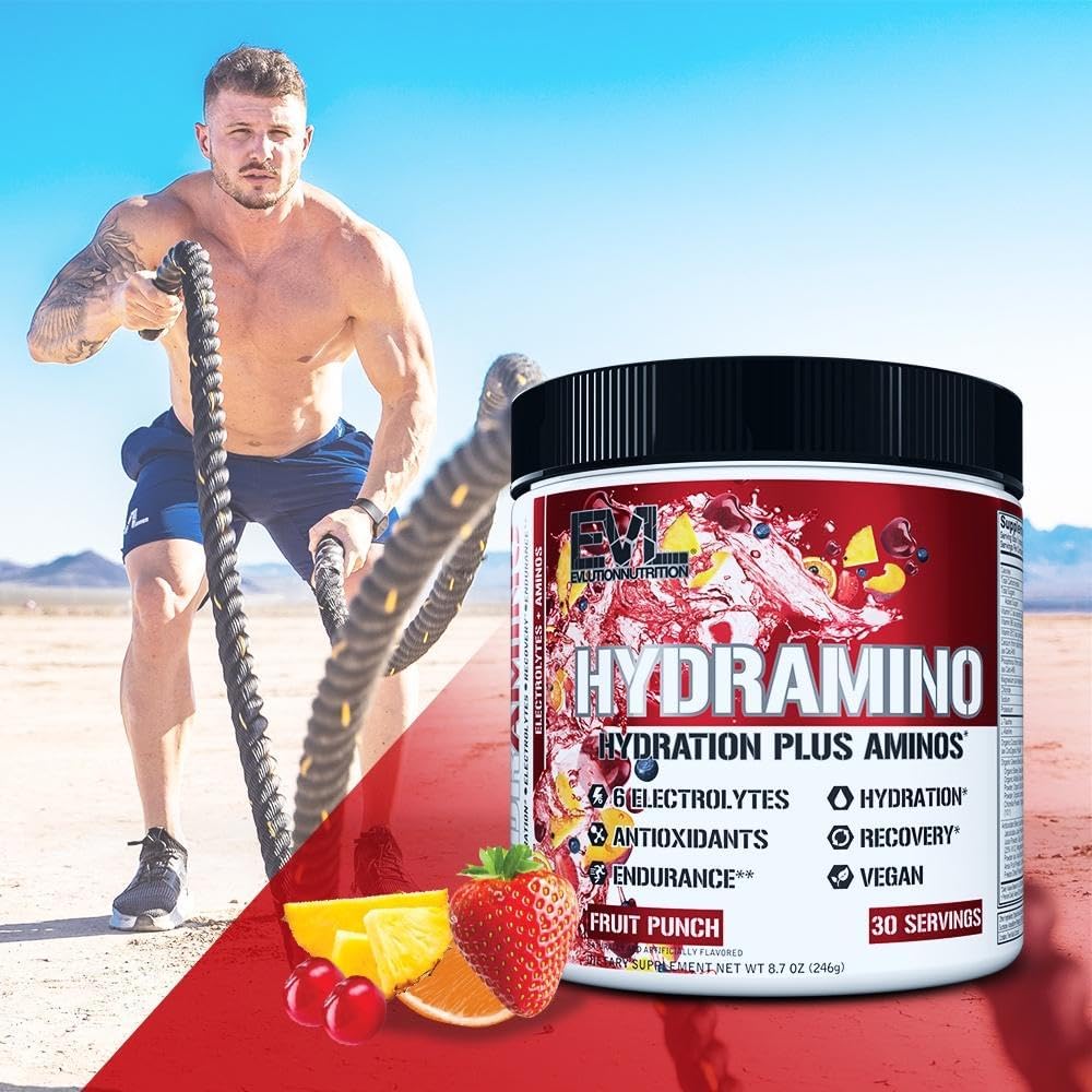Evlution Nutrition HYDRAMINO Complete Hydration Multiplier with Electrolytes, Vitamins, Aminos, Coconut Water - 30 Servings, Fruit Punch Flavor