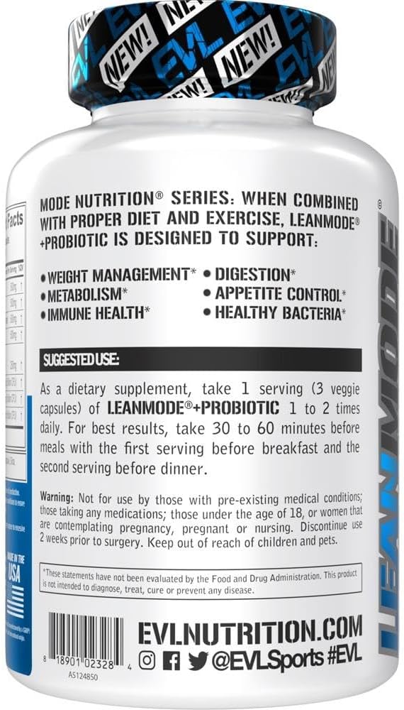 Evlution Nutrition Leanmode + Probiotic Capsules - 15 Billion CFUs for Digestive Support & Gut Health - 40 Servings