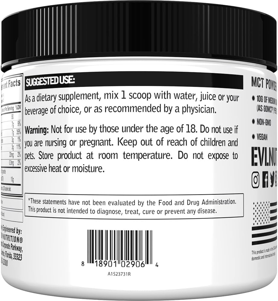 Evlution Nutrition MCT Oil Powder - Keto Supplement for Brain & Body Energy - 10G MCTs - Vegan & Non-GMO - 20 Servings