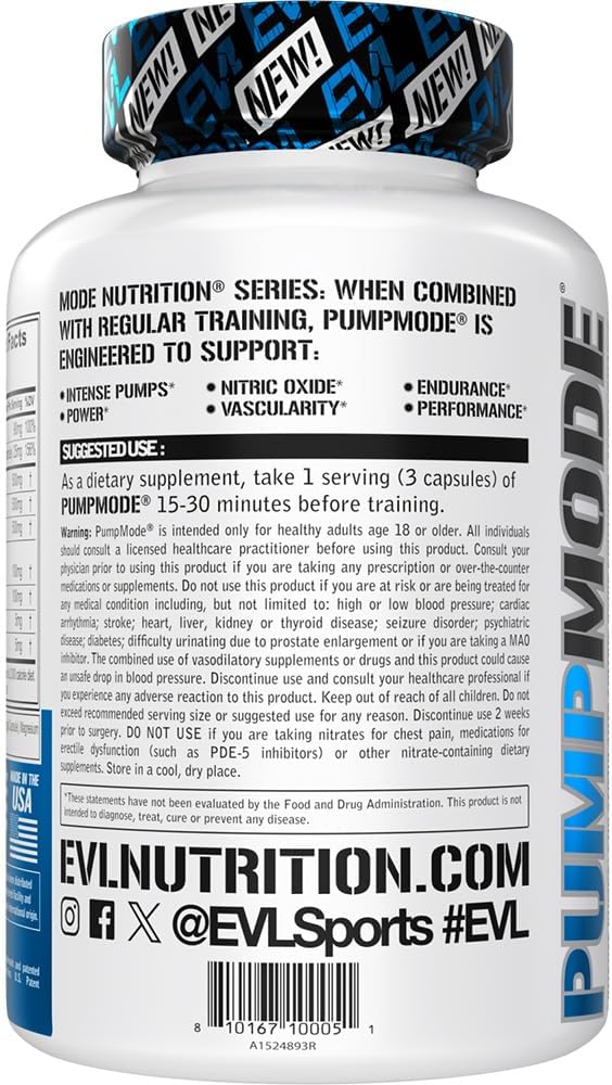 Evlution Nutrition PumpMode: Nitric Oxide Supplement for Maximum Pumps and Performance - Gluten Free, Non-Stimulant Formula with Arginine Betaine and Pine Bark