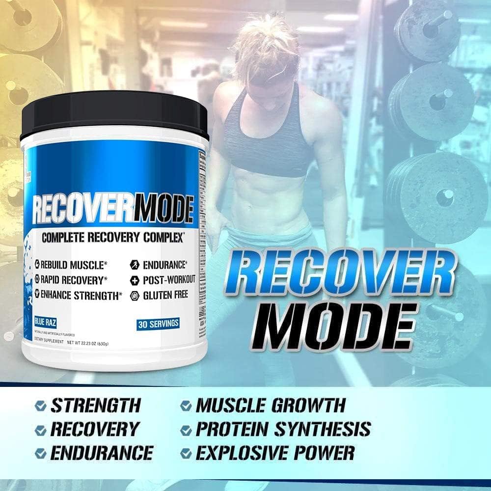 Evlution Nutrition Recover Mode: Post-Workout Supplement with BCAAs, Immunity Support, Vitamins, Electrolytes, and More - Blue Raz, 30 Servings