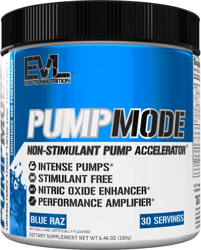 Evlution PumpMode Nitric Oxide Booster Pre Workout Powder - Muscle Recovery, Growth, Endurance - Stimulant Free Drink