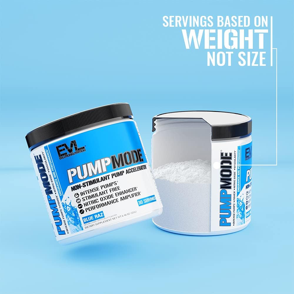 Evlution PumpMode Nitric Oxide Booster Pre Workout Powder - Muscle Recovery, Growth, Endurance - Stimulant Free Drink