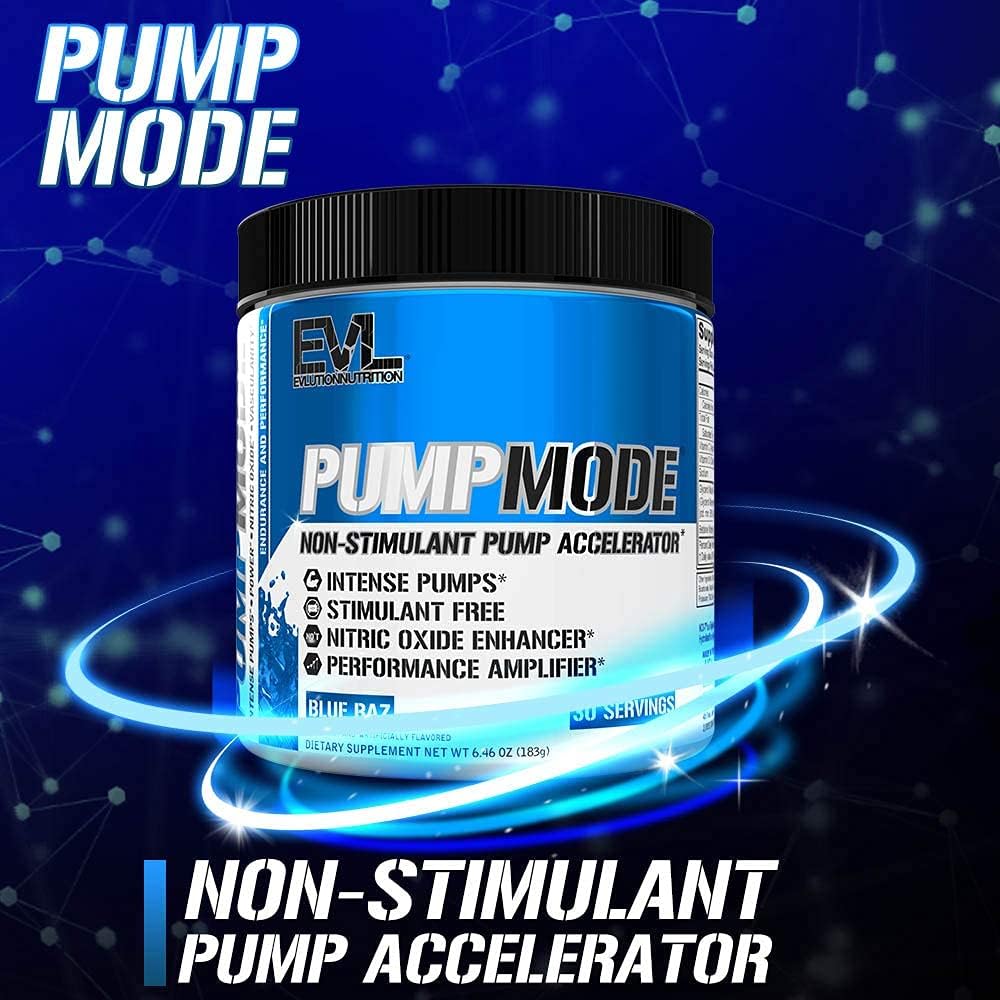 Evlution PumpMode Nitric Oxide Booster Pre Workout Powder - Muscle Recovery, Growth, Endurance - Stimulant Free Drink
