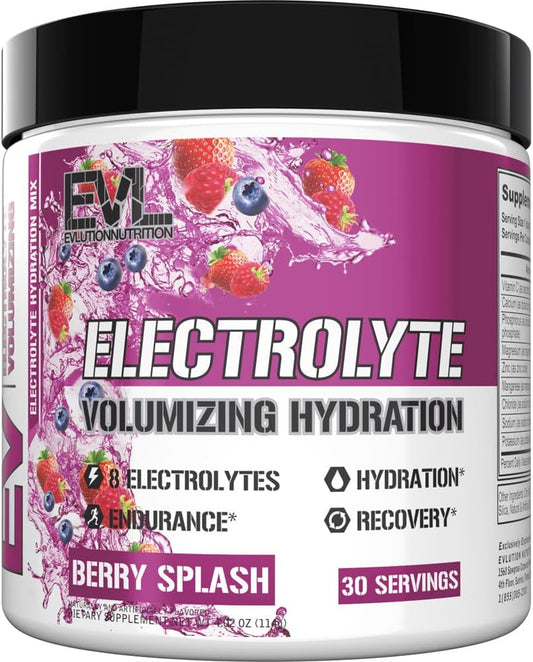Evlution Ultimate Electrolyte Powder - Berry Splash Hydration Drink Mix with 8 Key Electrolytes, Antioxidants - Vegan, Gluten Free, Keto Friendly