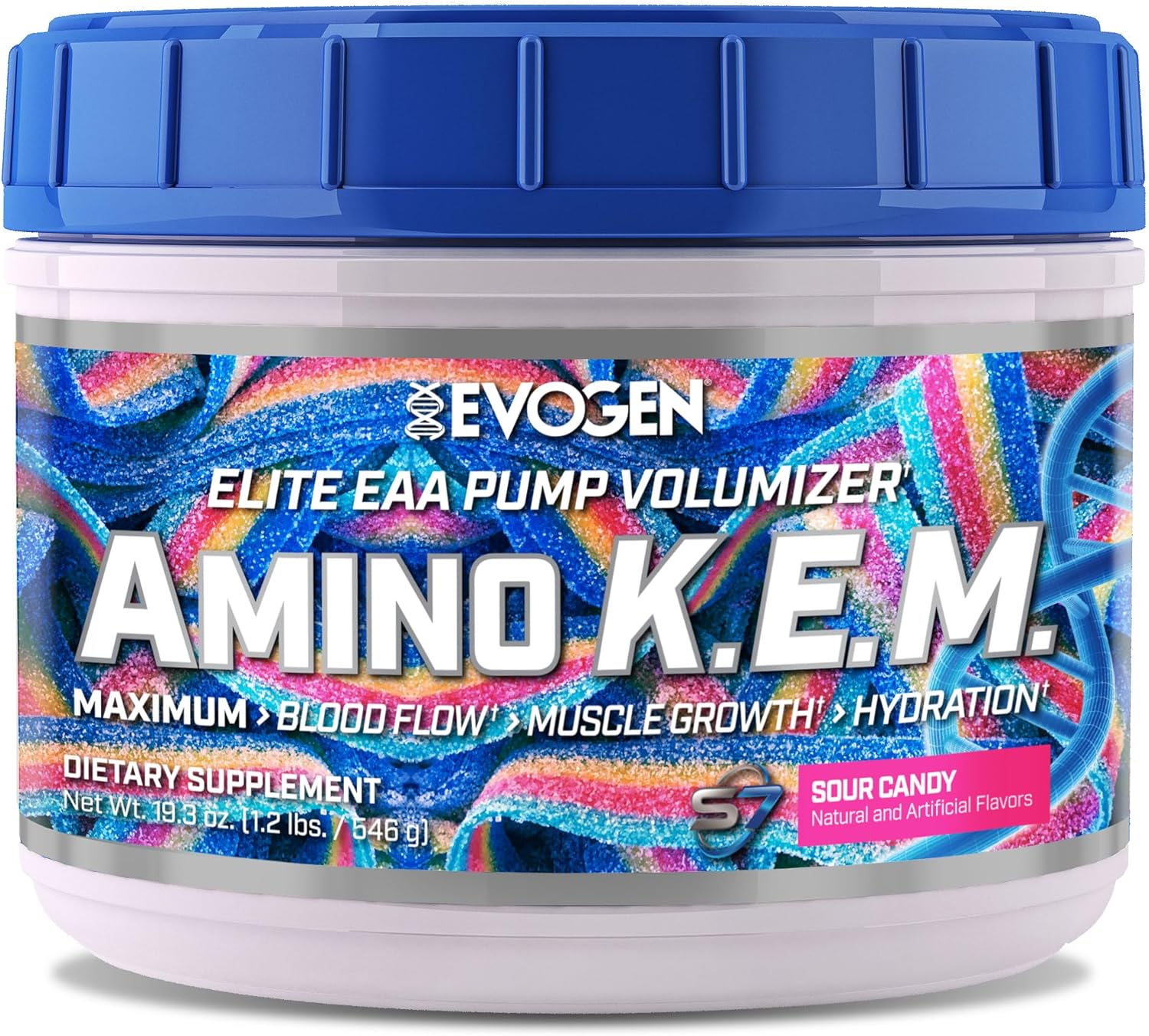 Evogen Amino K.E.M. Sour Candy - EAA & BCAA Powder Pump Volumizer for Muscle Growth & Hydration | BCAAs Amino Acids Supplement with Blood Flow Support | 30 Servings