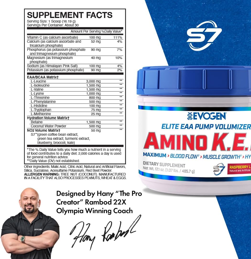 Evogen Amino K.E.M. Sour Candy - EAA & BCAA Powder Pump Volumizer for Muscle Growth & Hydration | BCAAs Amino Acids Supplement with Blood Flow Support | 30 Servings