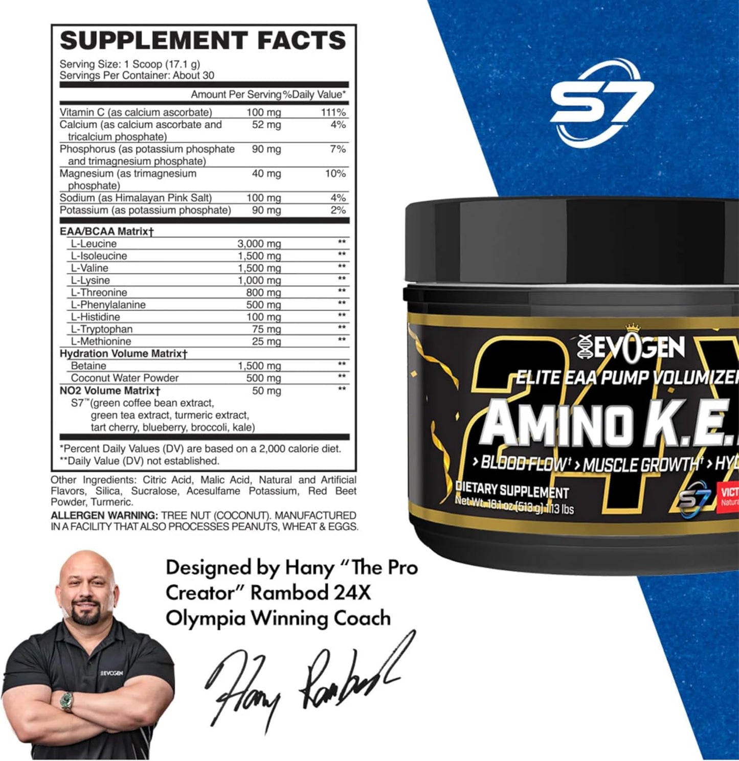 Evogen Amino K.E.M. Victory Punch - EAA & BCAA Powder for Muscle Growth & Hydration | Blood Flow Supplement with BCAAs Amino Acids | 30 Servings