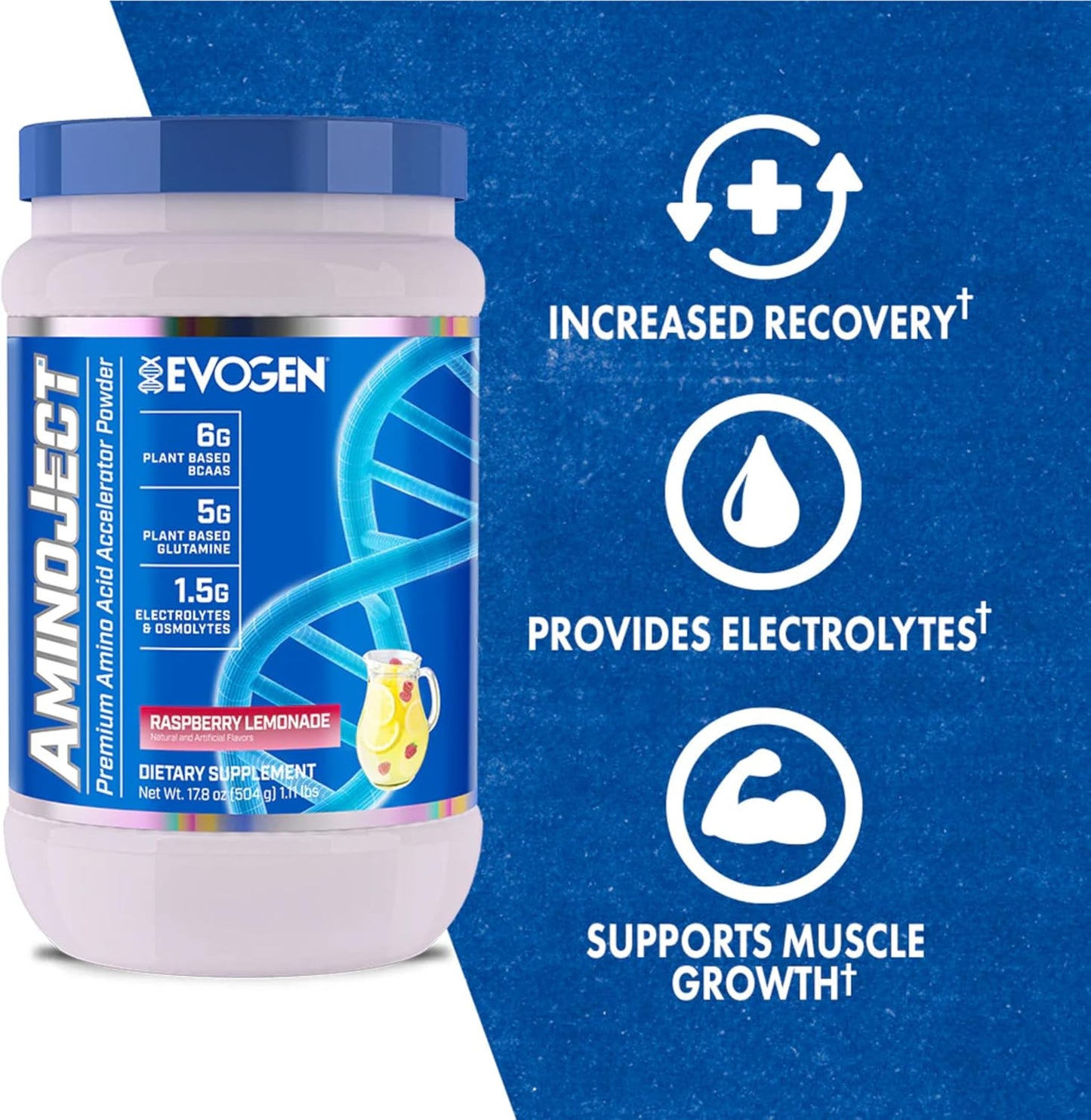 Evogen AminoJect: BCAA & EAA Recovery Formula with Electrolytes for Muscle Growth - Raspberry Lemonade, 30 Servings