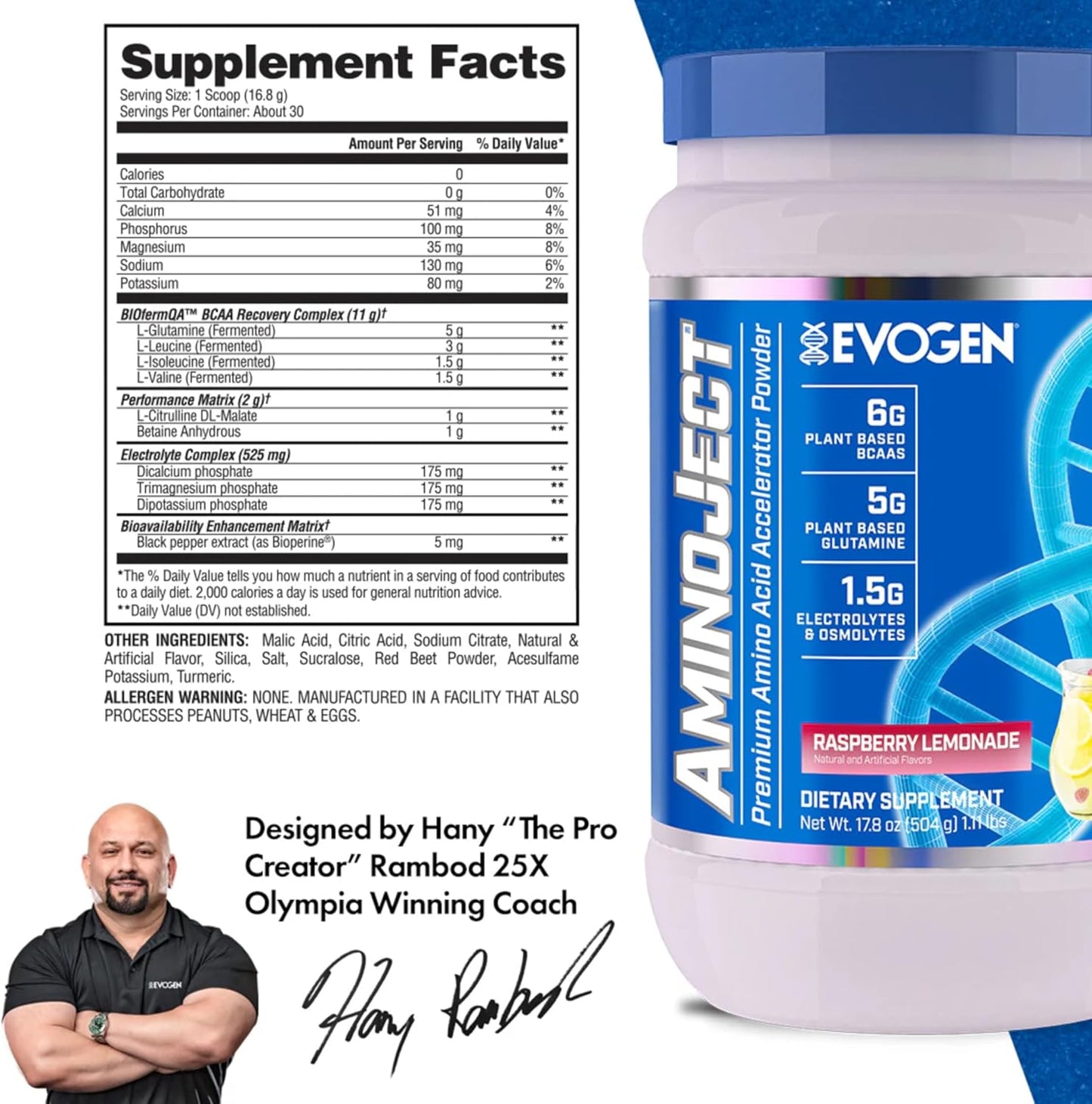 Evogen AminoJect: BCAA & EAA Recovery Formula with Electrolytes for Muscle Growth - Raspberry Lemonade, 30 Servings