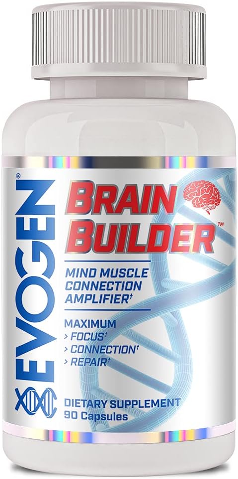 Evogen Brain Builder Capsules - Enhance Mind-Muscle Connection & Boost Focus with Lions Mane, Bacopa Monnieri, Alpha-GPC - 90 Count