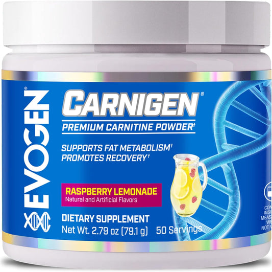 Evogen Carnigen - Stimulant-Free L Carnitine Powder for Fat Metabolism & Recovery - Raspberry Lemonade Flavor - 50 Servings