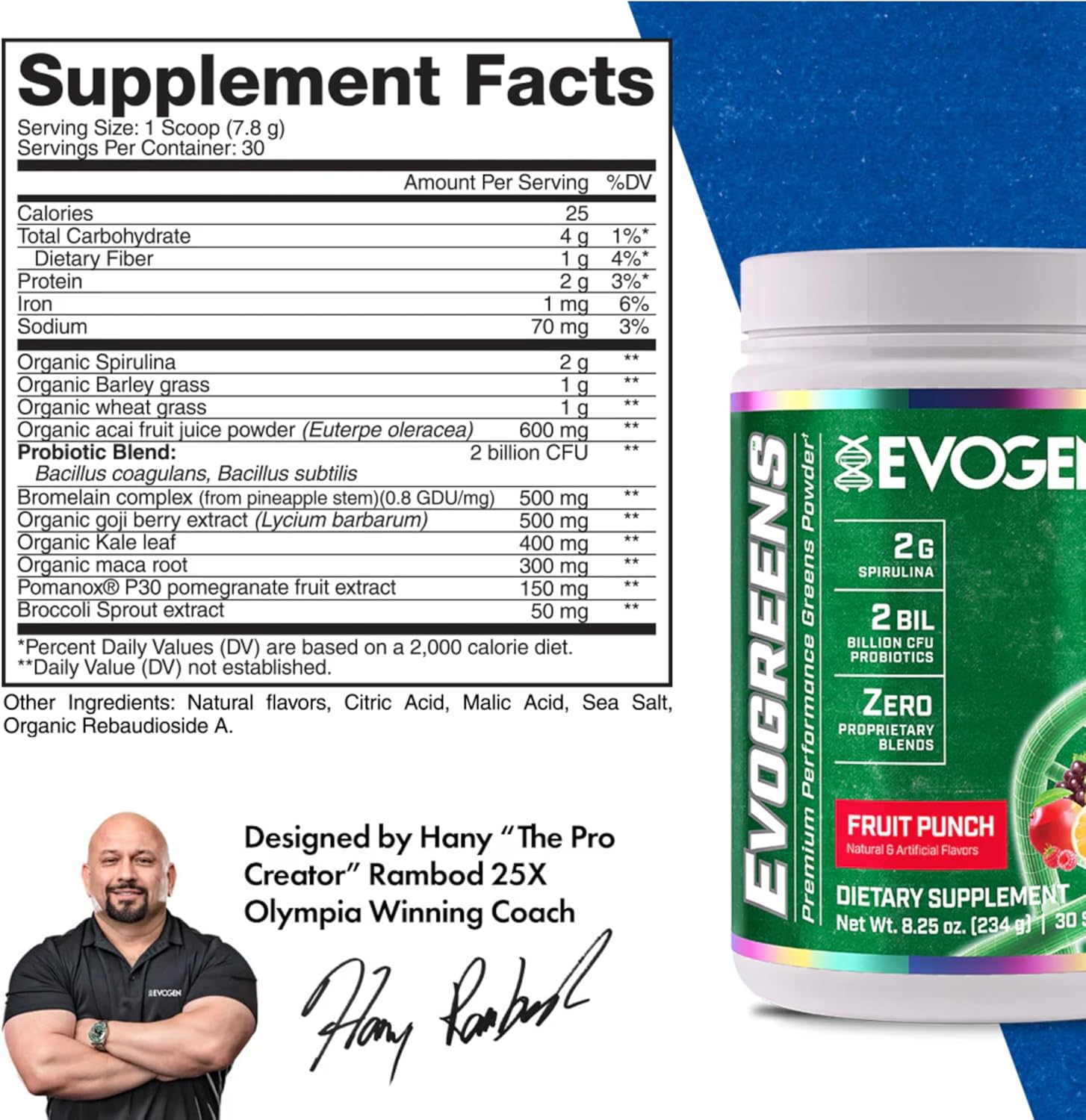 Evogen Evogreens Super Greens Powder - Boost Recovery, Wellness, & Immune Health - Spirulina, Probiotics, Pomegranate - Berry - 30 Servings