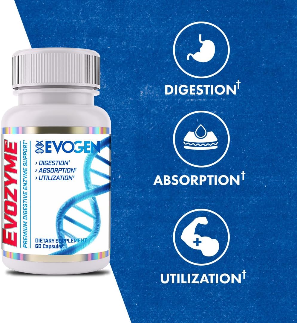 Evogen Evozyme - Digestive Enzyme Supplement for Improved Nutrient Absorption | 60 Capsules for Men and Women