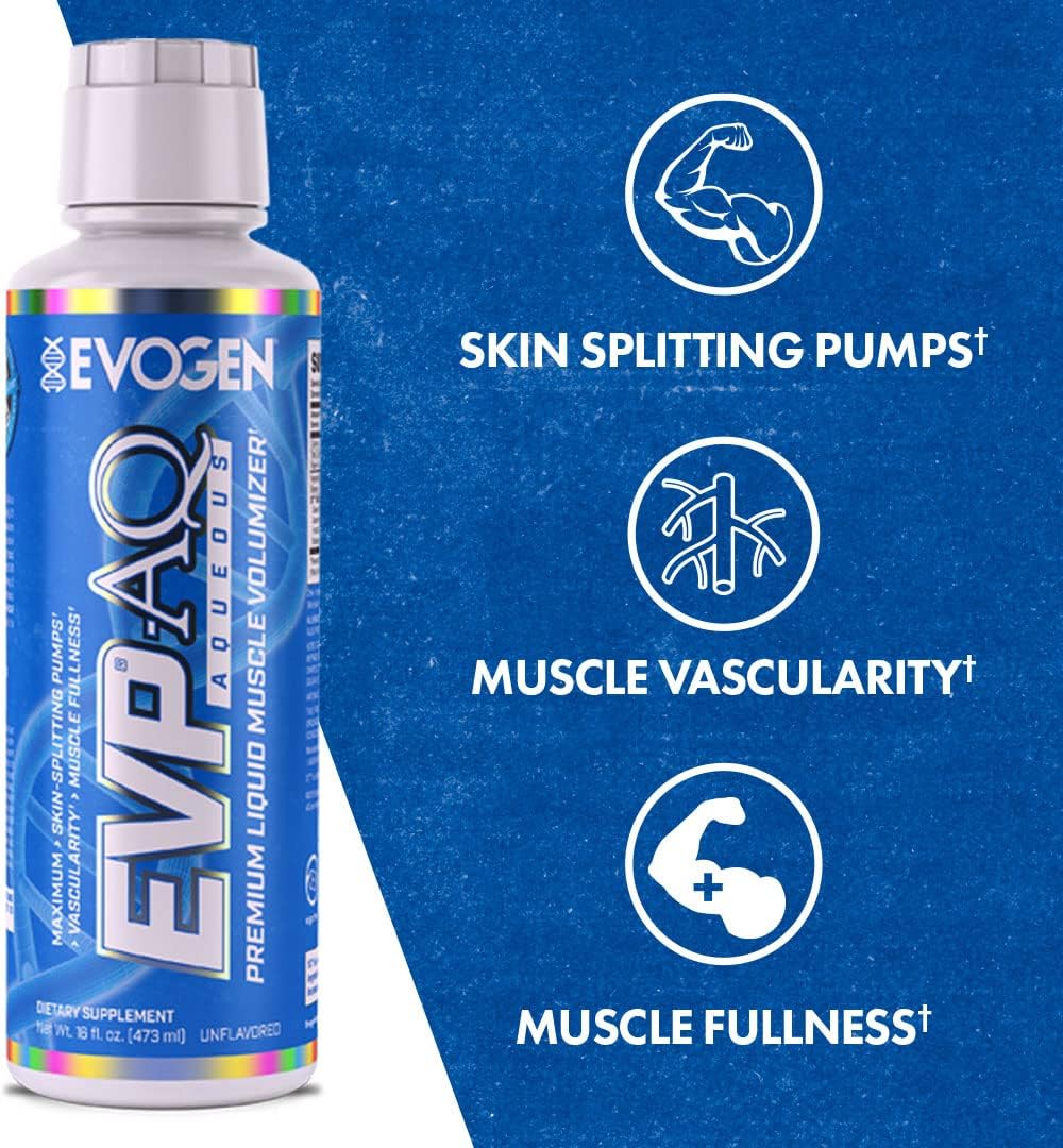 Evogen EVP AQ Liquid Glycerol Muscle Volumizer Pre Workout - Enhances Pumps, Vascularity, & Hydration - Premium Unflavored Formula for Men & Women - 16 fl oz