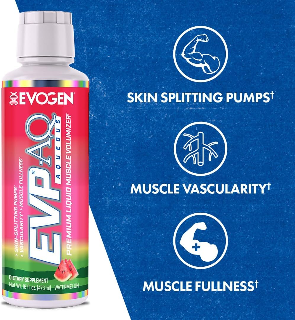 Evogen EVP AQ Liquid Glycerol Muscle Volumizer Pre Workout - Watermelon Flavor - 16 fl oz - Enhances Pumps, Vascularity, & Hydration - Premium Formula for Men & Women