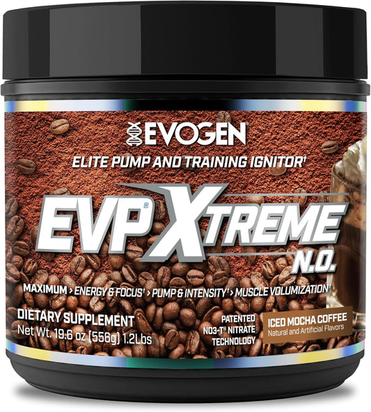 Evogen EVP Xtreme NO Pre Workout Powder - Sugar Free Energy Boost with Beta Alanine, Creatine, Caffeine - Iced Mocha Coffee Flavor - 40 Servings