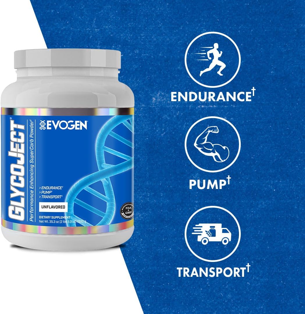 Evogen GlycoJect Super Carb Powder - Rapid Absorption Pre-Workout Fuel - Endurance Carbohydrate Powder - Unflavored, 38 Servings