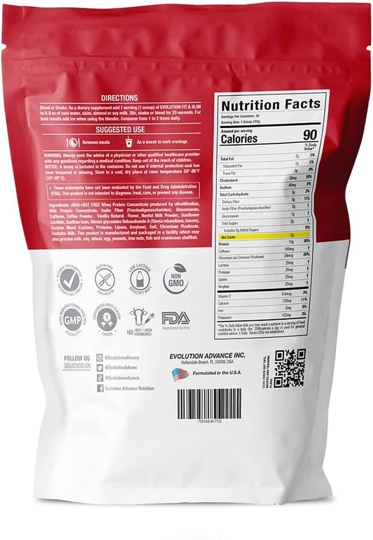 Evolution Advance Sport Nutrition Fit & Slim Grass-Fed Whey Protein Powder - Keto-Friendly, Non-GMO, Stevia Sweetened - 2 lbs (Frappullicious Coffee)