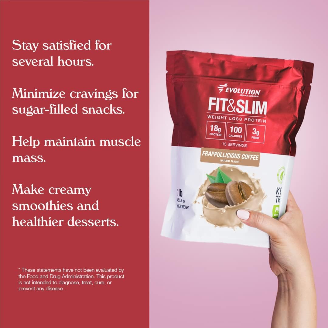 Evolution Advance Sport Nutrition Fit & Slim Grass-Fed Whey Protein Powder - Keto-Friendly, Non-GMO, Stevia Sweetened - 2 lbs (Frappullicious Coffee)