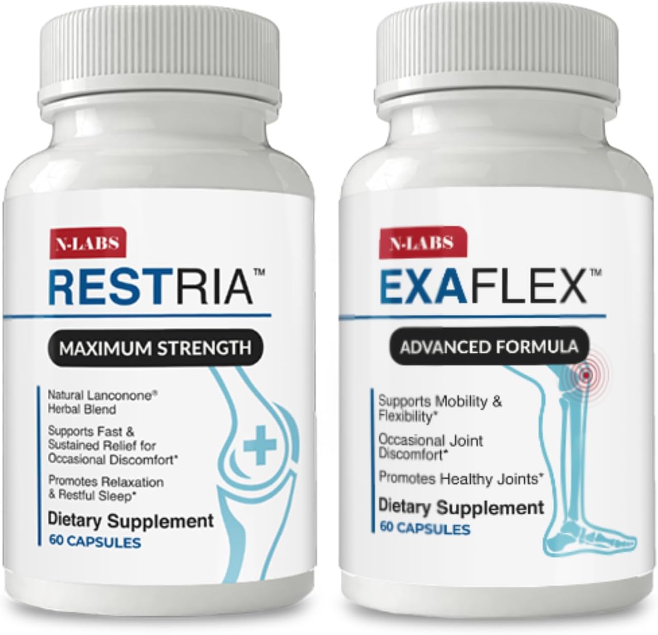 ExaFlex & Restria Joint Support and Sleep Aid Combo with Boswellia Extract, Bromelain, and Herbal Blend for Relaxation