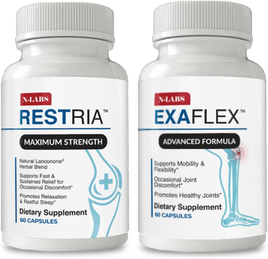 ExaFlex & Restria Joint Support and Sleep Aid Combo with Boswellia Extract, Bromelain, and Herbal Blend for Relaxation