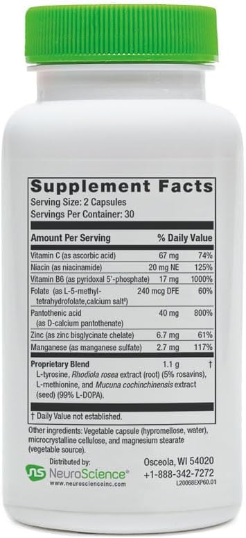 ExcitaPlus Adrenal Support Supplement - Extra Strength Rhodiola & L Tyrosine - Reduce Fatigue & Support Healthy Cortisol - 120 Capsules