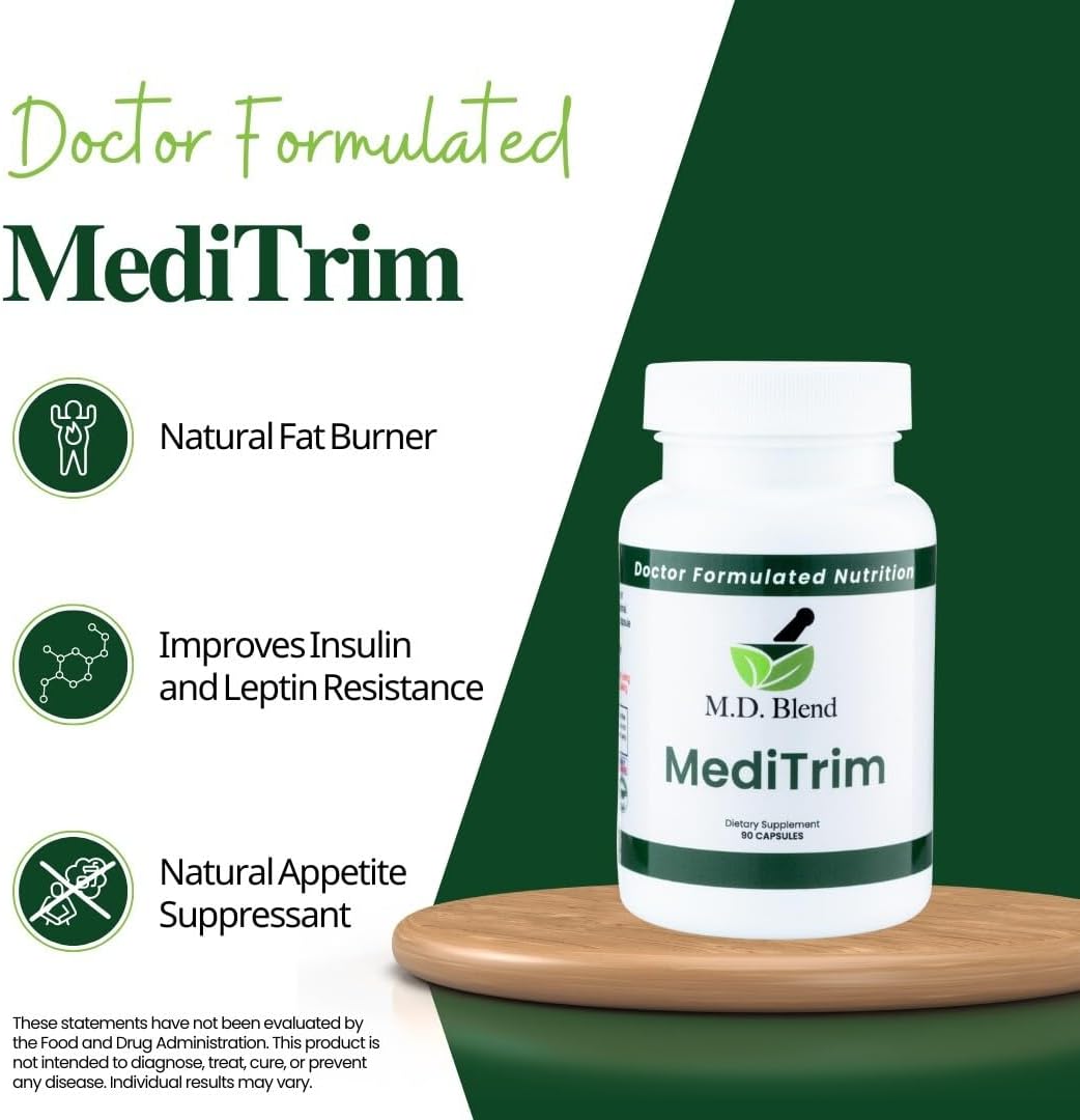 Expert Formulated M.D. MediTrim Supplement for Energy, Satiety, & Physique Goals - Green Coffee, Green Tea, Apple Cider Vinegar - 90 Capsules