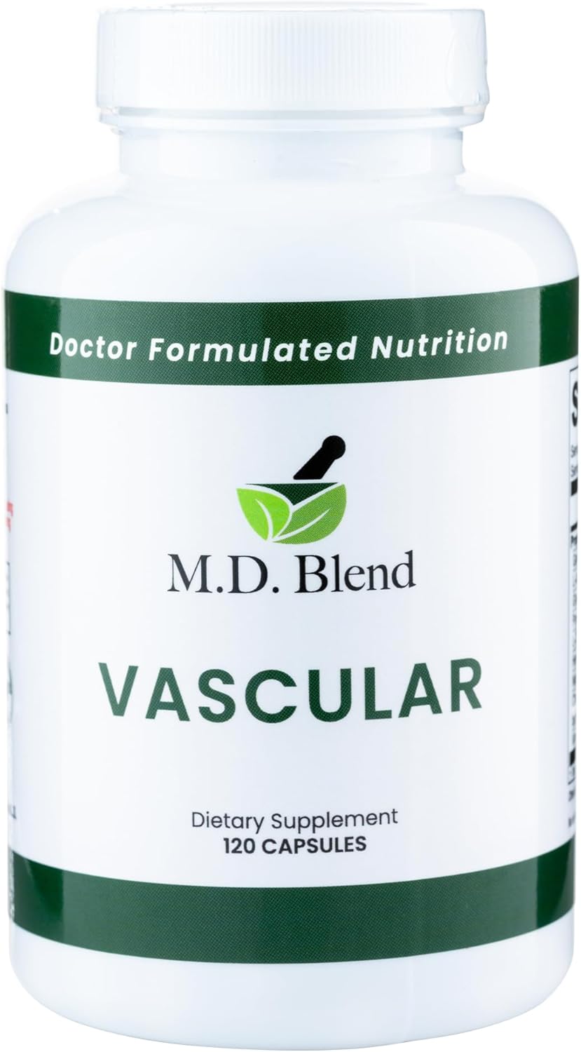 Expert Formulated M.D. Vascular Supplement for Vascular Health & Wellness - Supports Proper Blood Flow, Cholesterol Balance - With Garlic, Ginger, L-Arginine, Pomegranate - 120 Capsules