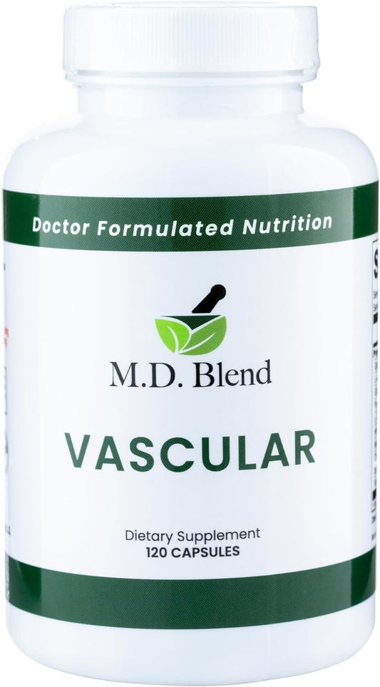Expert Formulated M.D. Vascular Supplement for Vascular Health & Wellness - Supports Proper Blood Flow, Cholesterol Balance - With Garlic, Ginger, L-Arginine, Pomegranate - 120 Capsules